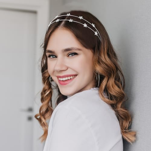 PEOVLVN 2 Pack Star Headbands Metal Sparkly Rhinestone Star Crown for Women