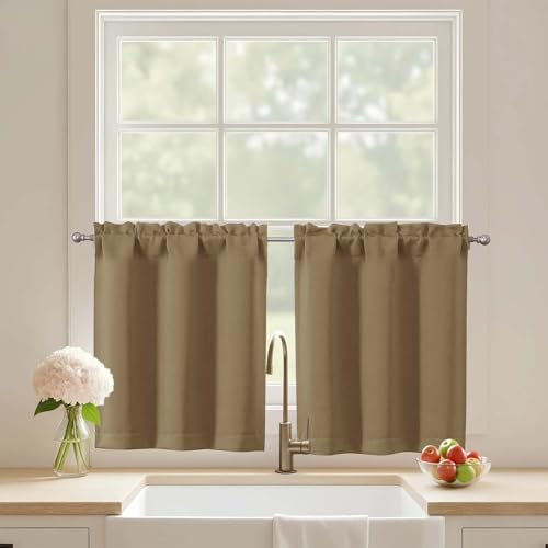 30"W x 24"L Taupe Light Blocking Cafe Curtains (Pack of 2)