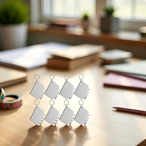 8-Pack Sublimation Blank MDF Keychains with Rings for DIY Heat Transfer