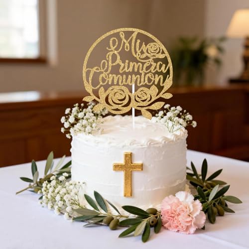 Gold Glitter Mi Primera Comunion Cake Topper for Celebrations