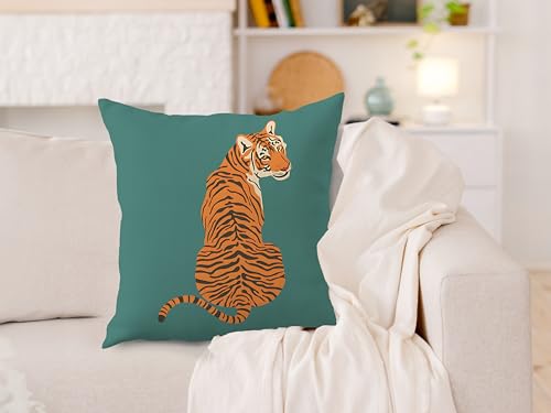 Tiger Throw Pillow Cover 18x18, Boho Flannel Decorative Case - Tiger-01