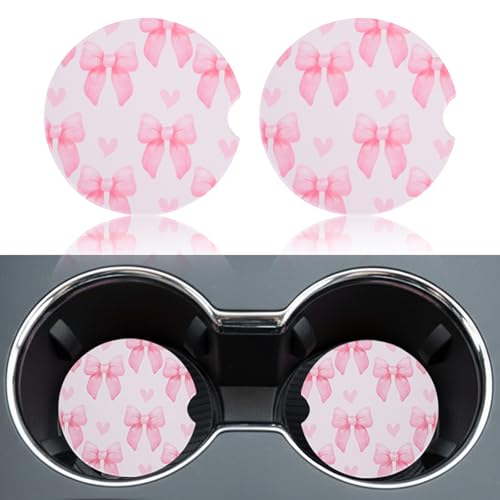 2 Pack Bow Car Coasters - Stylish & Absorbent Ceramic Cup Holders