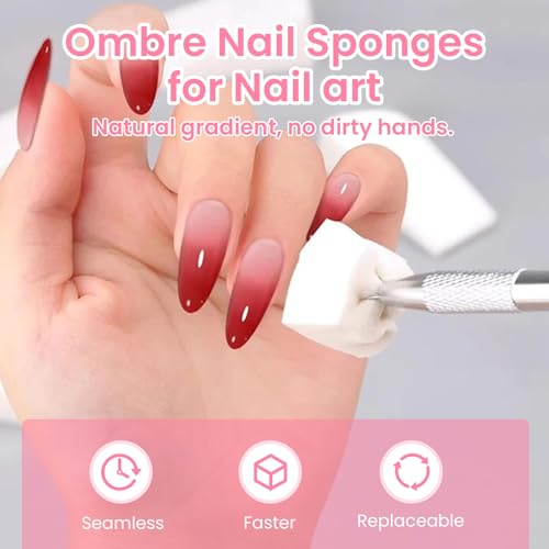 ESUOHYM 150 Pcs Nail Sponges with Grabber Pen for Ombre Blending Art