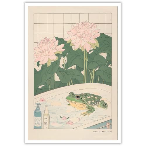 Minimalist Frog in Bathtub Canvas Poster - Retro Wall Art 8x12in