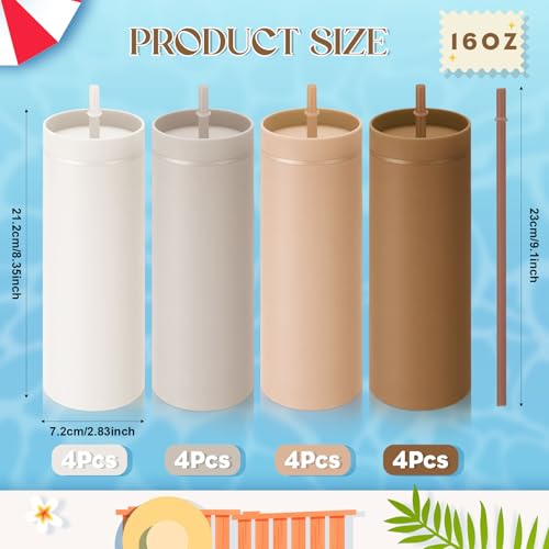 16 oz Coffee Color Skinny Tumblers Bulk with Lid & Straw - Variation of THIS listing 16