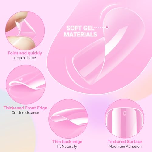 Ranrose Kids Clear Square Press on Nails - 420 Pcs Full Cover Fake Nail Tips for Girls 9-12 Years