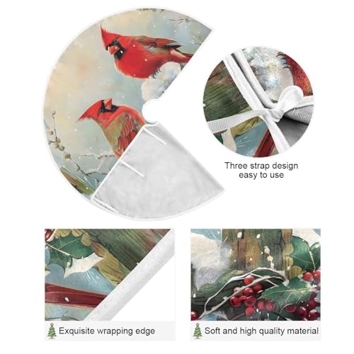 Large 48-Inch Christmas Tree Skirt with Red Cardinals - ZOEO