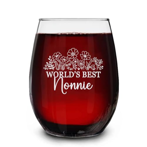 Nonnie Wildflowers Stemless Wine Glass - 15 oz Gift for Nonnie