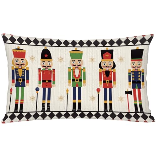 Christmas Nutcracker Lumbar Pillow Cover 12x20 Inch Winter Sofa Decor