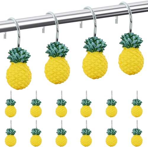 12-Piece Pineapple Shower Curtain Hooks - Decorative Resin Bathroom Rings