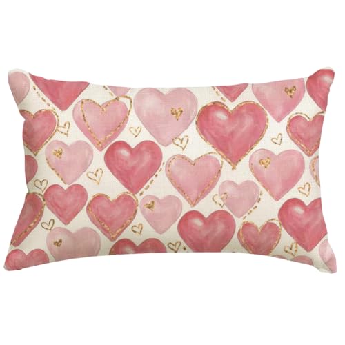 RABUSOFA Pink Heart Lumbar Pillow Cover 12x20 - Valentine's Day Decor