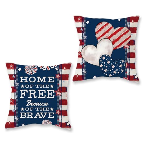 Patriotic 4th of July Throw Pillow Covers - Set of 2, 18x18 Inch
