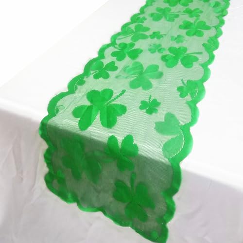 St. Patrick's Day Green Shamrock Lace Table Runner - Irish Party Decor