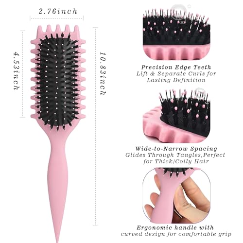 PTSHOW Curl Defining Hair Brush for Curly Hair, Pink Anti-Static Styling Tool