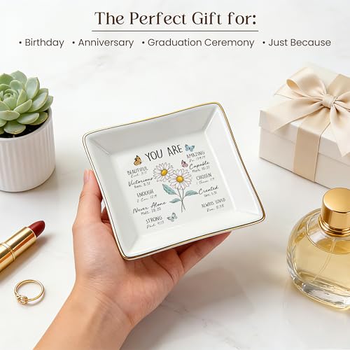 Daisy Birth Flower Jewelry Dish - Christian Gifts for Women
