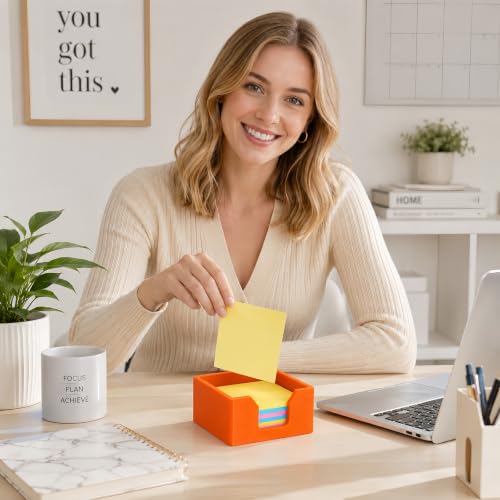 Orange 3D Printed Sticky Note Holder - Desktop Organizer for Memo Pads