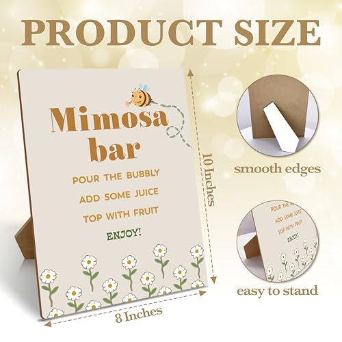 Honey Bee Mimosa Bar Sign with Stand 8x10 Wooden Tabletop Decor for Baby Shower