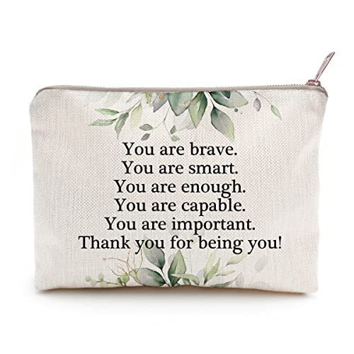 LICOBG You Are Brave Inspirational Linen Makeup Bag and Pencil Pouch
