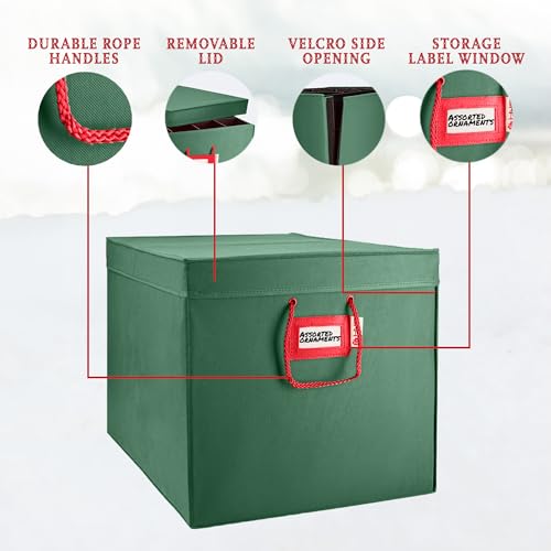 HOLDN’ STORAGE Christmas Ornament Storage Box with Dividers - Holds 96 Large 3-Inch Ornaments, Green, with 4 Trays