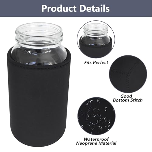 Xumbtvs 64oz Mason Jar Sleeve Black Insulated Neoprene Cozy for Canning & Sprouting - 2 Pack