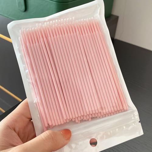 Micro Cotton Swabs for Eyelash Extensions 100-Pack - 2mm Pink Tip Applicators
