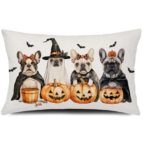 Halloween Bulldog Pillow Cover 12x20 Decorative Throw Cushion for Couch Sofa