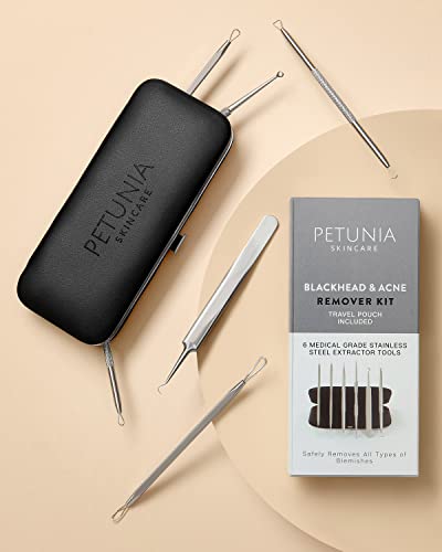 Petunia Skincare 6-Piece Pimple Popper and Blackhead Extractor Kit with Travel Case