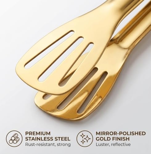 JXHAPY Gold Serving Tongs - 6 Pack Stainless Steel Buffet Tongs