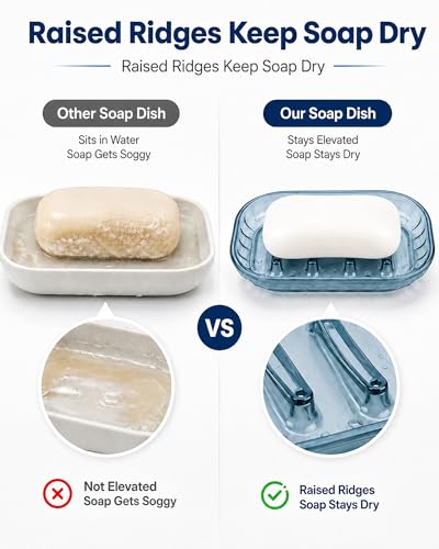 OTHEX 3-Pack Clear Plastic Soap Dishes with Raised Ridges for Bathroom & Kitchen