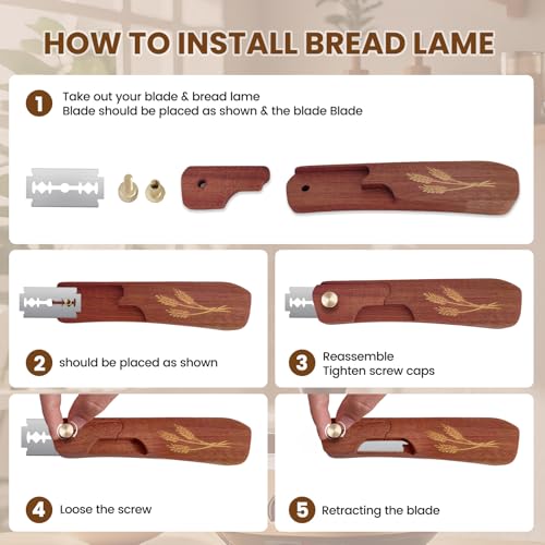 Wooden Sourdough Bread Lame Scoring Tool with 10 Blades