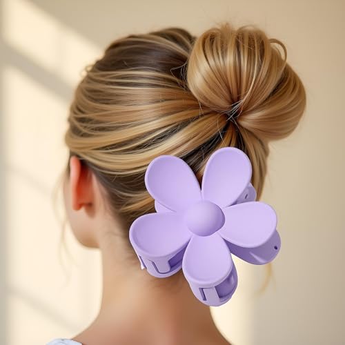 Purple Flower Hair Claw Clip Anti-Scratch Secure Jaw Grip