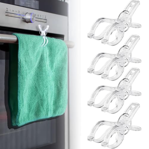 NiHome 4-Pack Clear Spring-Loaded Kitchen Towel Clips, Anti-Slip Holder for Secure Towel Storage