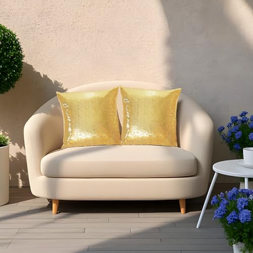 Gold Sequin Decorative Pillow Covers - Set of 2, 18x18 Inches