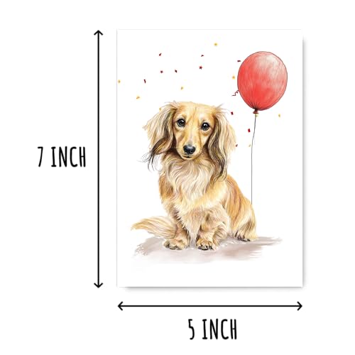 Long-Haired Dachshund Birthday Card with Balloon - 5x7 Dog Mom Gift