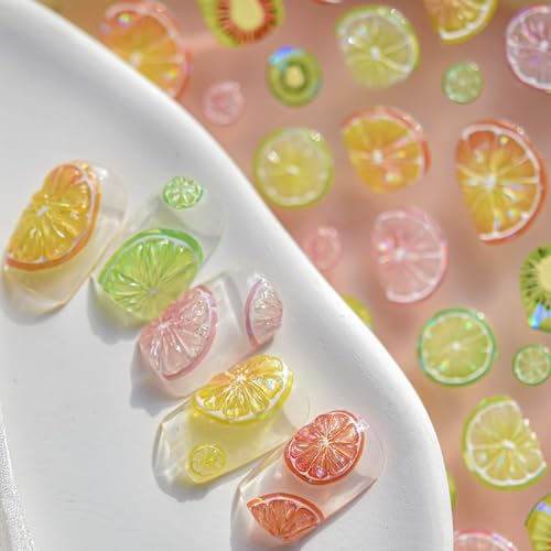 IDDFEVE 5D Embossed Fruit Nail Stickers - Citrus Lemon Orange Kiwi Design