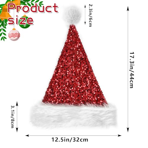 Hikkcos Red Sequin Santa Hat - Sparkly Christmas Party Cap for Adults