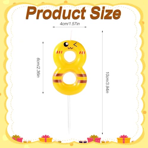 Lasuroa Yellow Cartoon Number 8 Birthday Cake Candle Party Topper