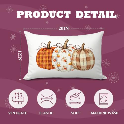IAFQWDS Coquette Bow Plaid Pumpkin Fall Pillow Cover 12x20 - Orange Decor