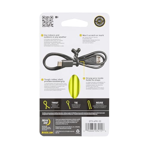 Nite Ize 3-Inch Gear Tie, Reusable Rubber Twist Tie, 20 Pack - Neon Yellow
