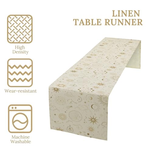 Moon Table Runner Boho Witchy Moon Phase Celestial Decor 13x36in - Moon-White