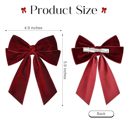 Red Velvet Hair Bow Clips for Women and Girls, 2-Pack