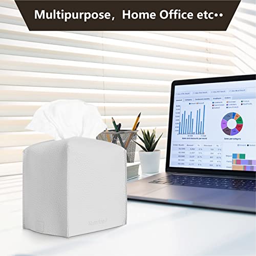 Pastel Grey Tissue Box Cover Set of 2 - PU Leather Cube Holder