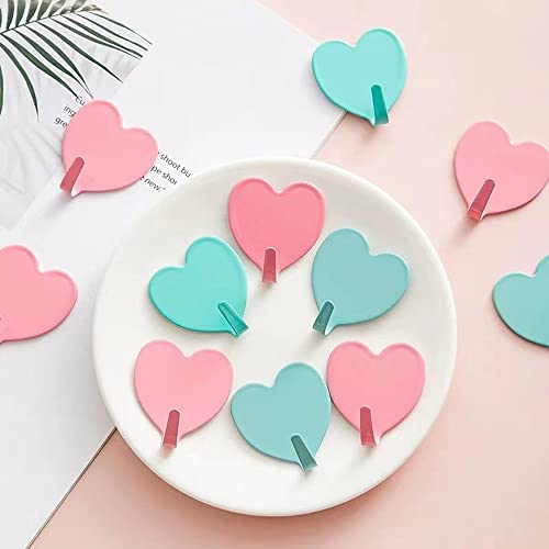 Heart Wall Hooks, Light Pink Stainless Steel Adhesive Hooks (6 Pack)
