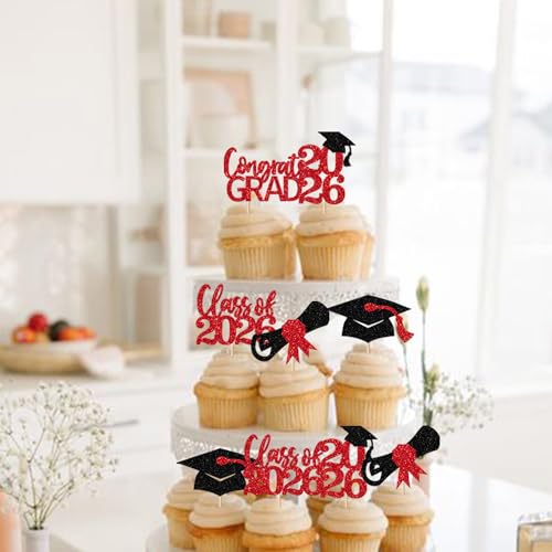 30 Pack Graduation Cupcake Toppers - Class of 2026 Decorations
