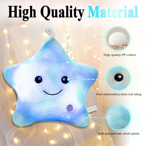 LED Star Pillow Night Light for Kids - Soft Plush Throw Pillow