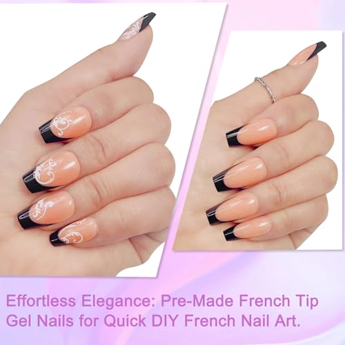 Honey Joy Black French Gel Nail Tips - 150pcs Press On Nails