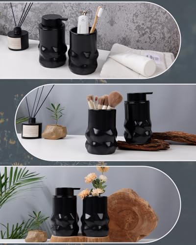 BosilunLife Black Liquid Sculpt Foam Soap Dispenser - Ceramic Hand Soap Dispenser for Kitchen & Bathroom