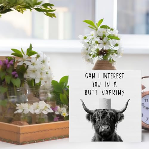 Highland Cow Napkin Wood Sign - Funny Bathroom Decor