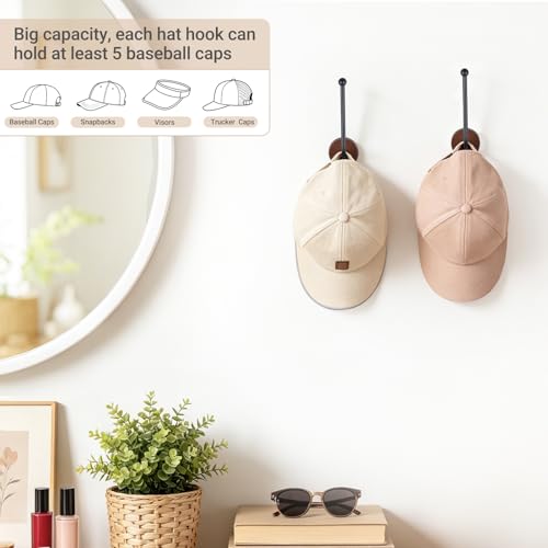 Dahey Hat Organizer Wall Hooks - 2 Pack L-Shaped Storage Rack for Baseball Caps