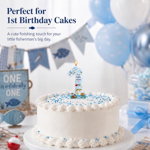 Ofishally Threelf First Birthday Number 1 Candle – Fishing Theme Cake Topper